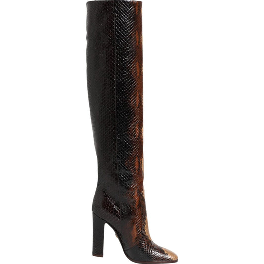 Dolce & Gabbana Brown Python Snakeskin Print Riding Boots Shoes LA12866-36.5