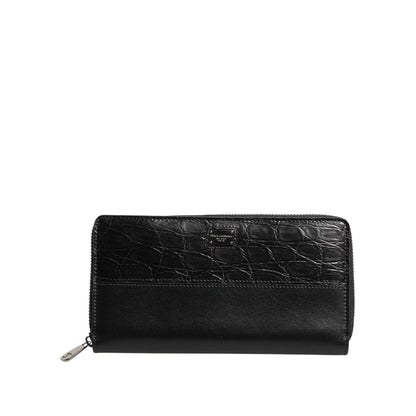 Dolce & Gabbana Black Leather DG Plaque Zip Around Continental Wallet