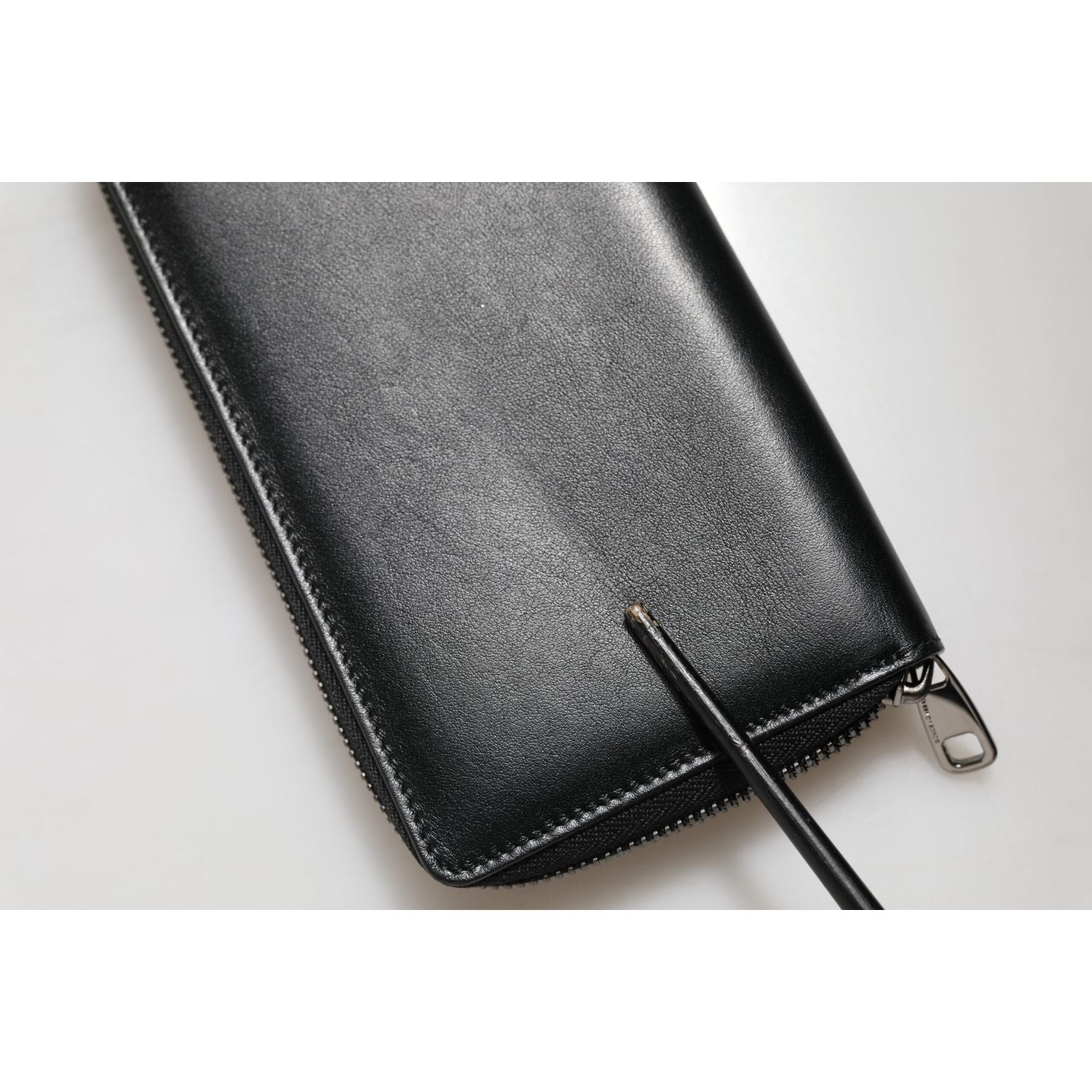 Dolce & Gabbana Black Leather DG Plaque Zip Around Continental Wallet