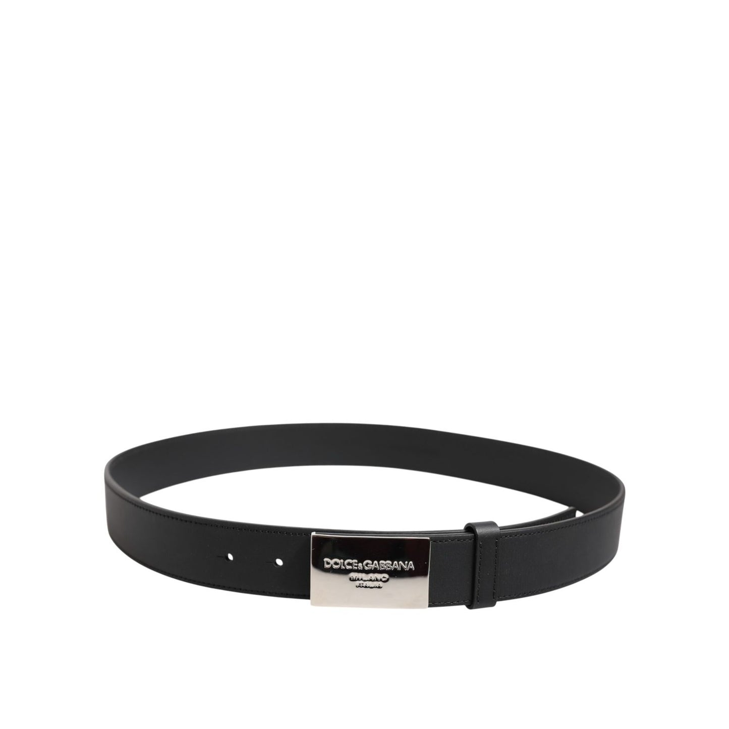 Dolce & Gabbana Black Leather Classic Metal Logo Buckle Belt