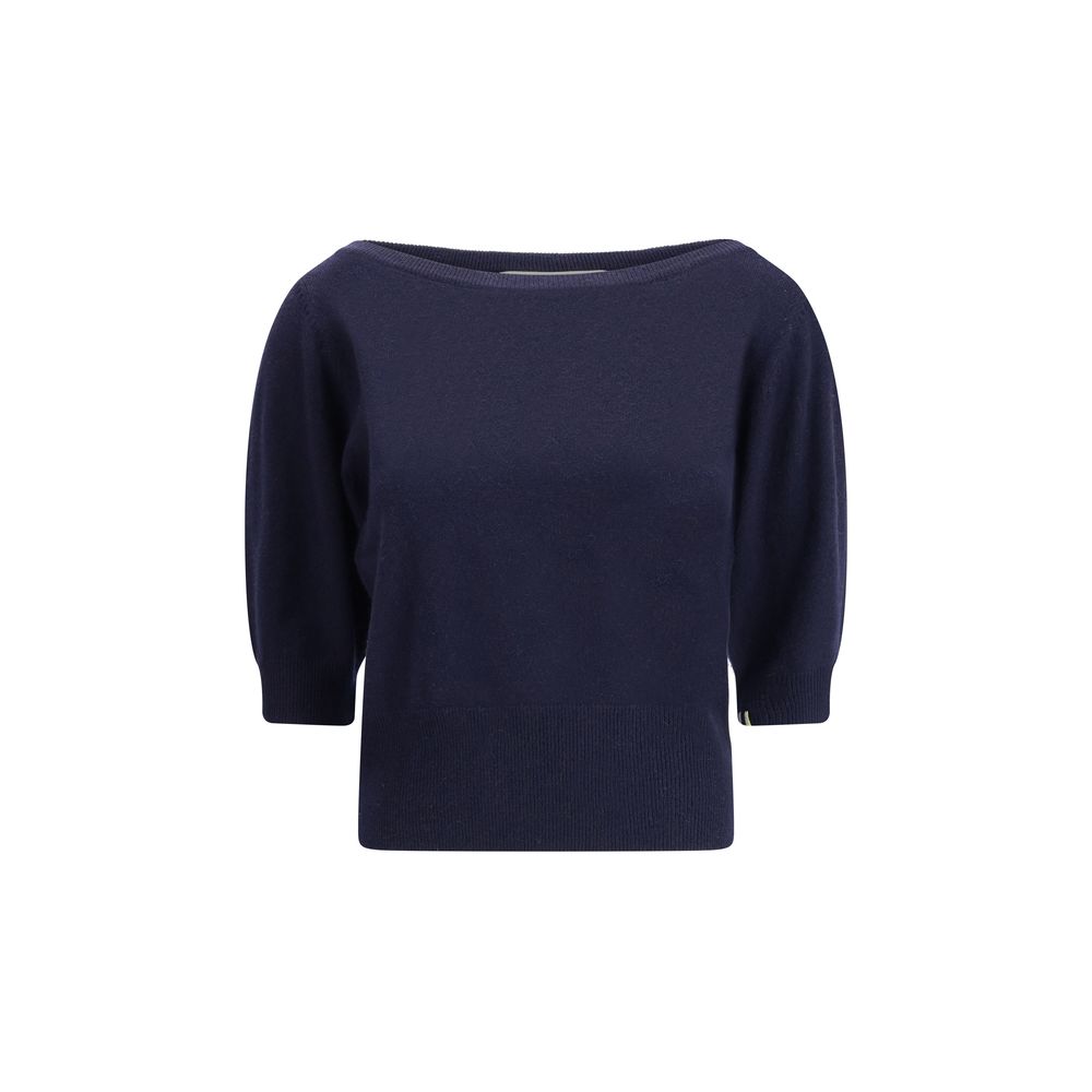 Extreme Cashmere Blue Cashmere Cashmere Sweater - Marianne crew neck short sleeve sweater with ribbed maxi hemline for minimal elegance.