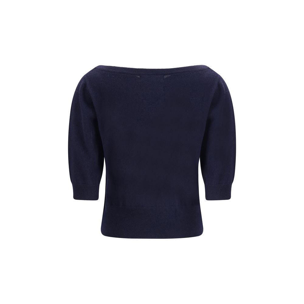 Extreme Cashmere Blue Cashmere Cashmere Sweater with crew neck, short sleeves, and ribbed hemline, designed for minimal elegance.