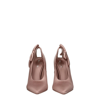 Valentino Garavani Pink Satin High Heel Pumps with side detail and pointy toe design.