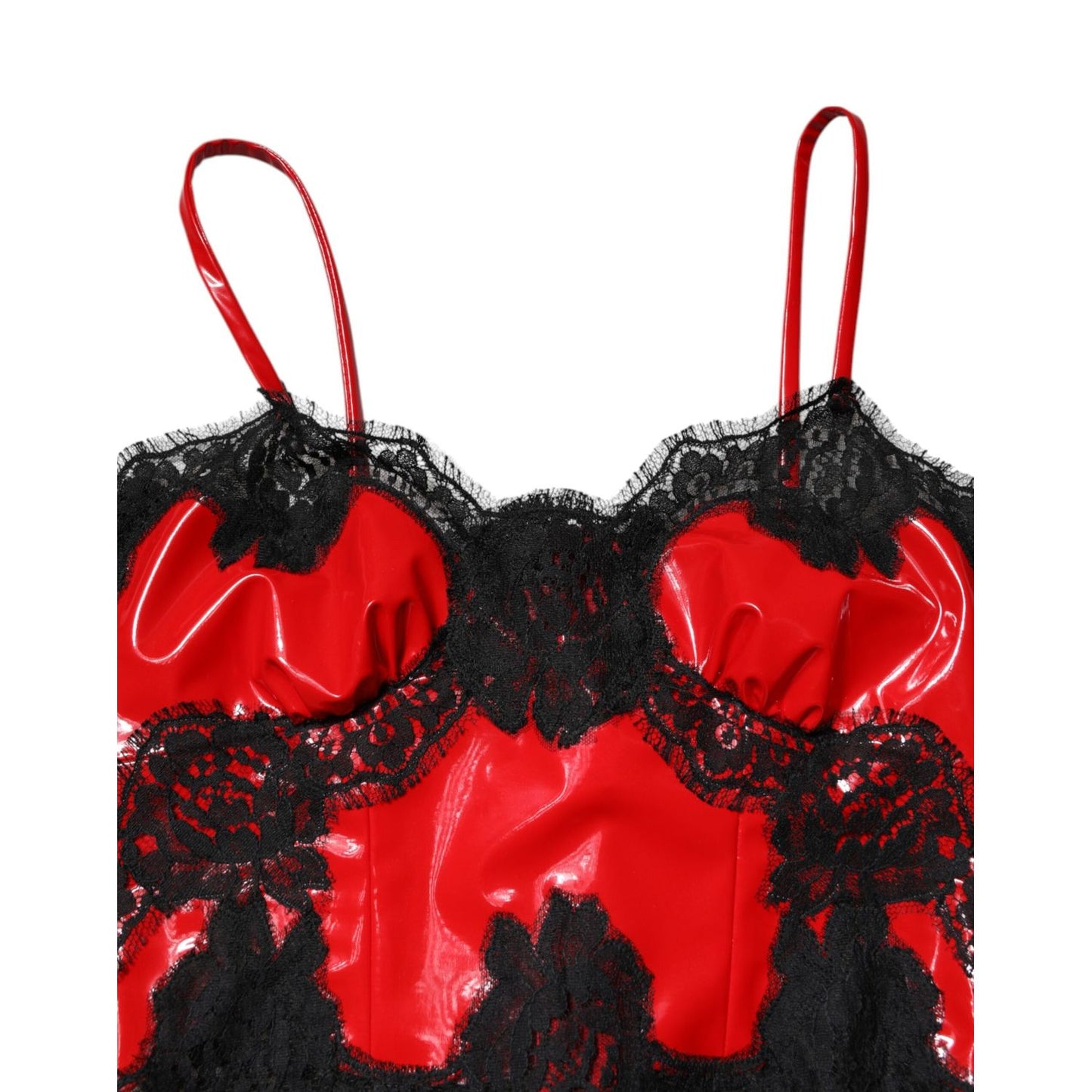 Dolce & Gabbana Red Black Lace Trim Polyester Sleeveless Tank Top