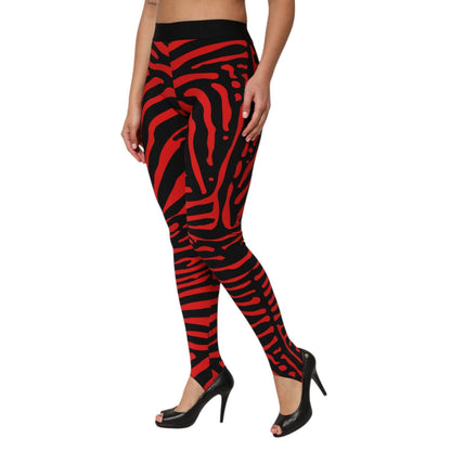 Dolce & Gabbana Black Red Nylon Logo Waisted Leggings Pants
