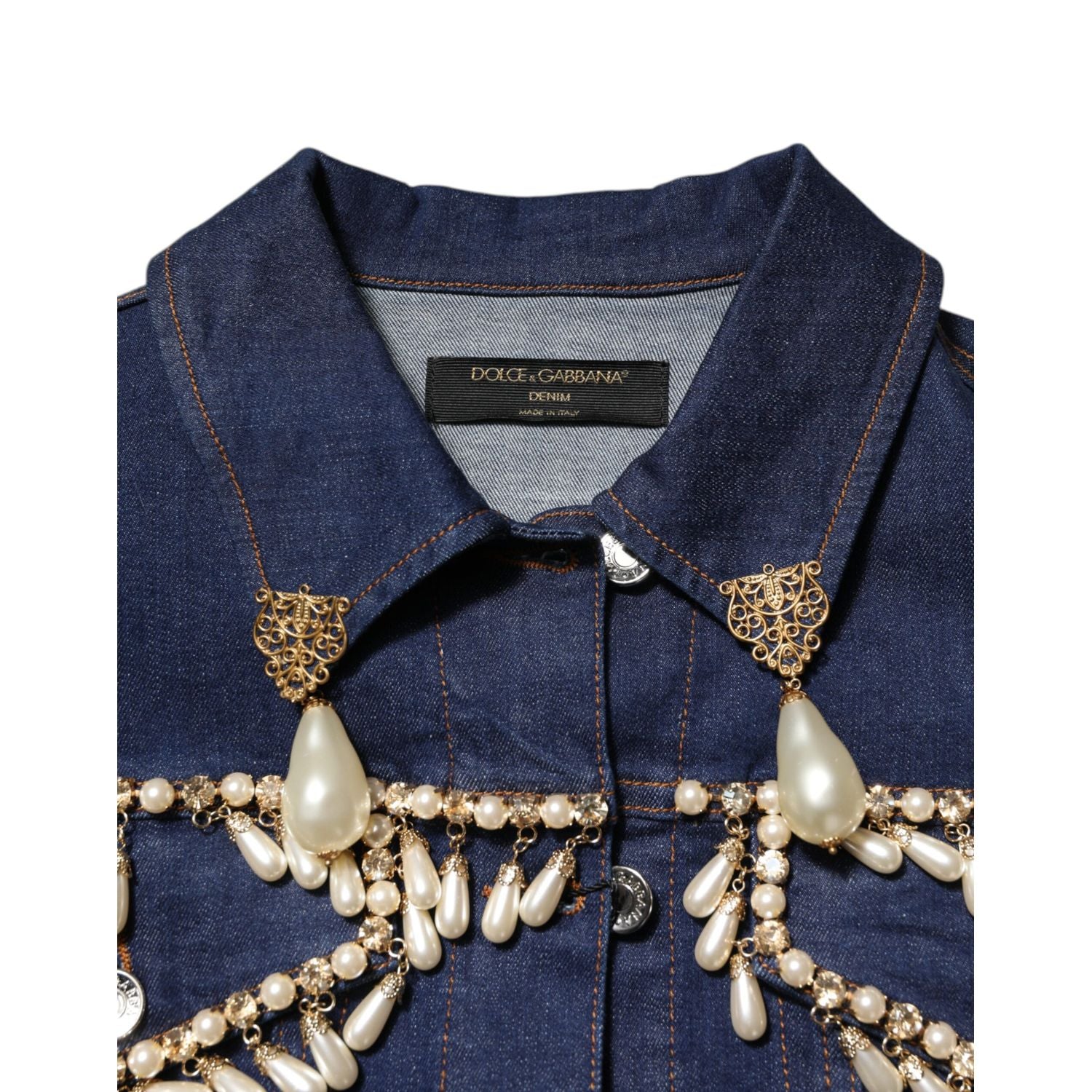 Dolce & Gabbana Blue Cotton Denim Crystal Embellished Jacket