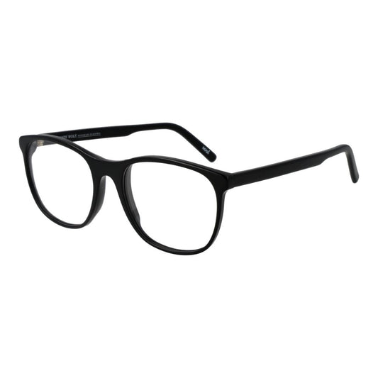 Andy Wolf Black Unisex Glasses Frame in full-rim acetate style, panto design, lens width 52mm, frame width 130mm, temples length 145mm.