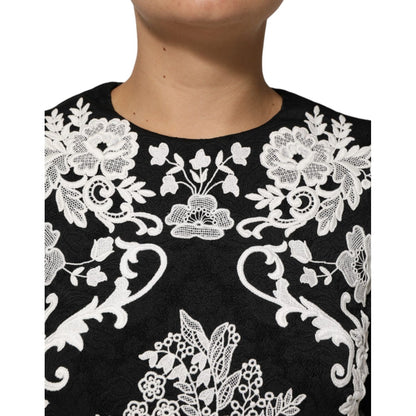 Dolce & Gabbana Black Lace Trim Short Sleeves A-line Dress