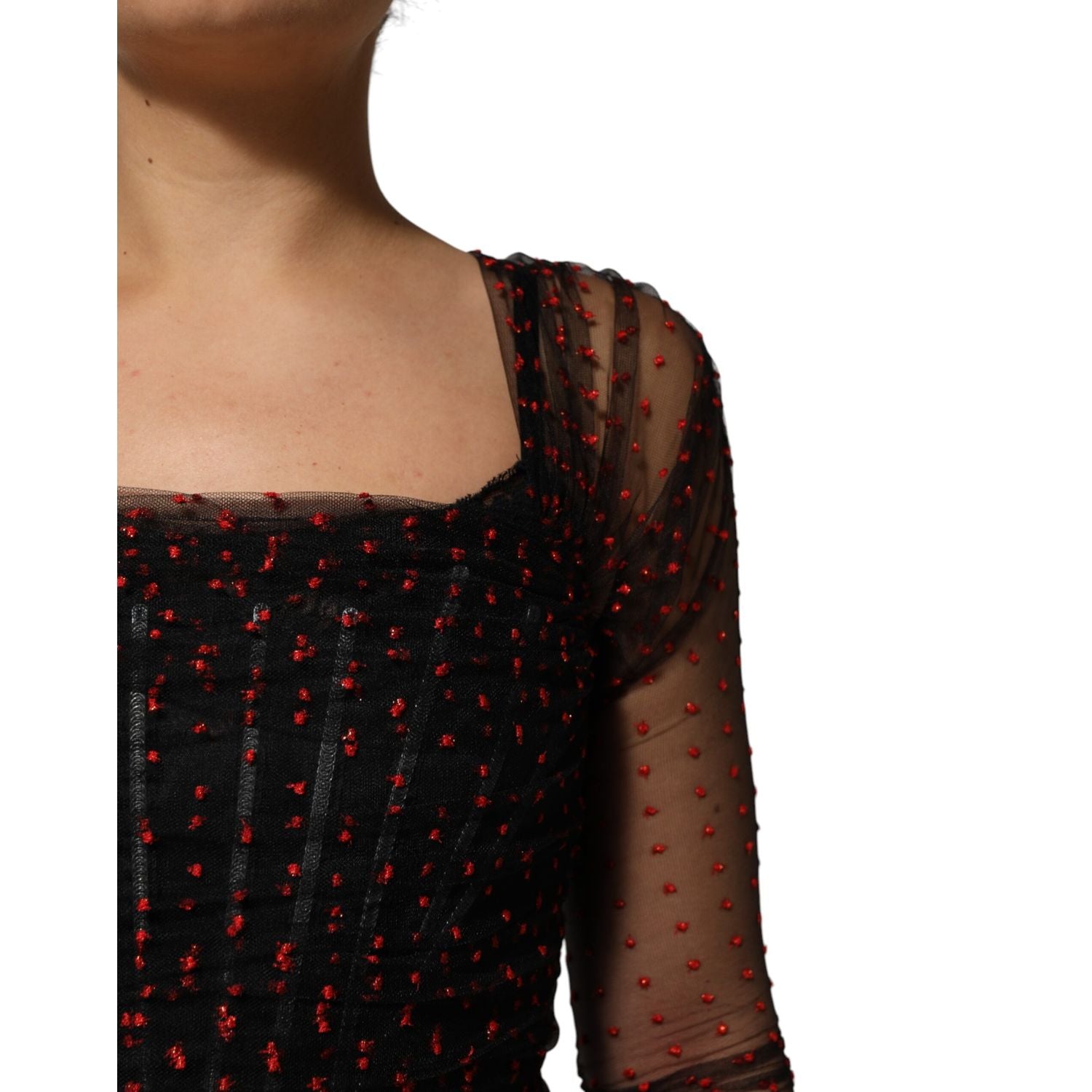 Dolce & Gabbana Black Lace Trim Long Sleeve Sheath Mini Dress