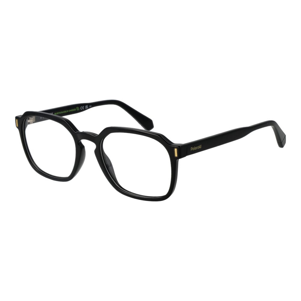 Polaroid Black Unisex Glasses Frame with full-rim square design, polyamide material, and demo plastic lenses.