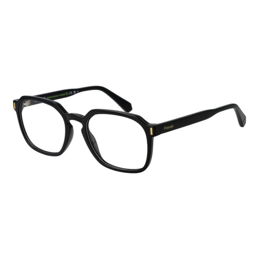 Polaroid Black Unisex Glasses Frame with full-rim square design, polyamide material, and demo plastic lenses.