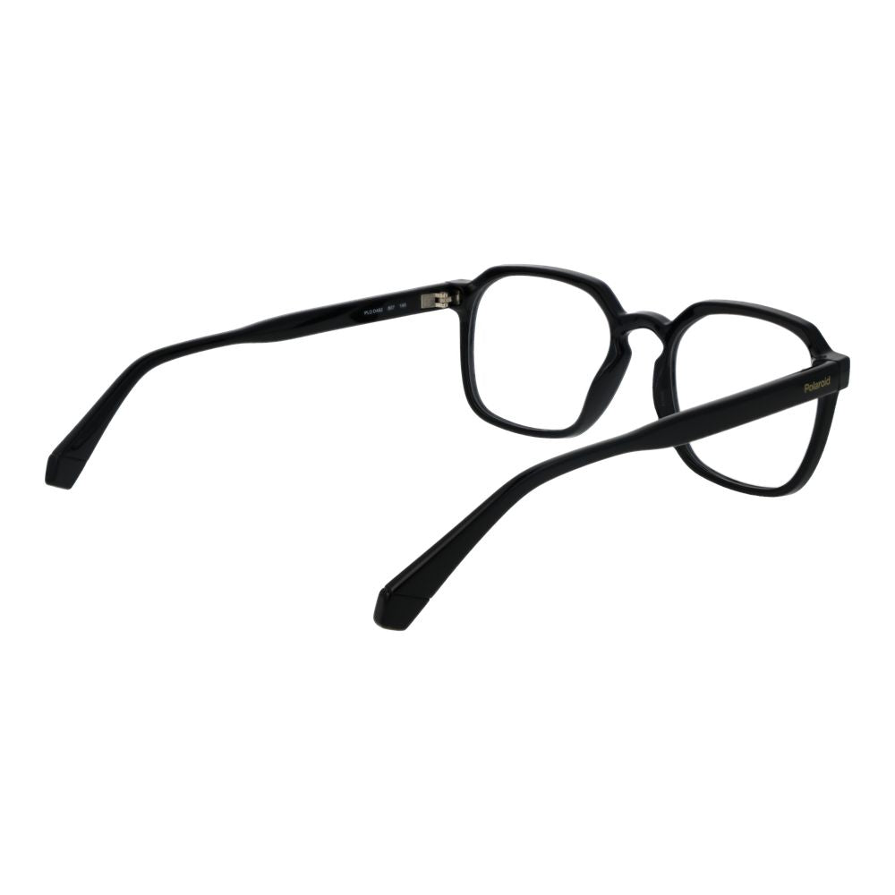 Polaroid Black Unisex Glasses Frame, full-rim square style with polyamide material, size 53-19-145, temples length 145mm.