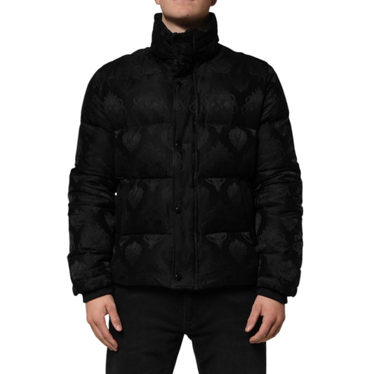 Dolce & Gabbana Black Jacquard Quilted Puffer Bomber Jacket