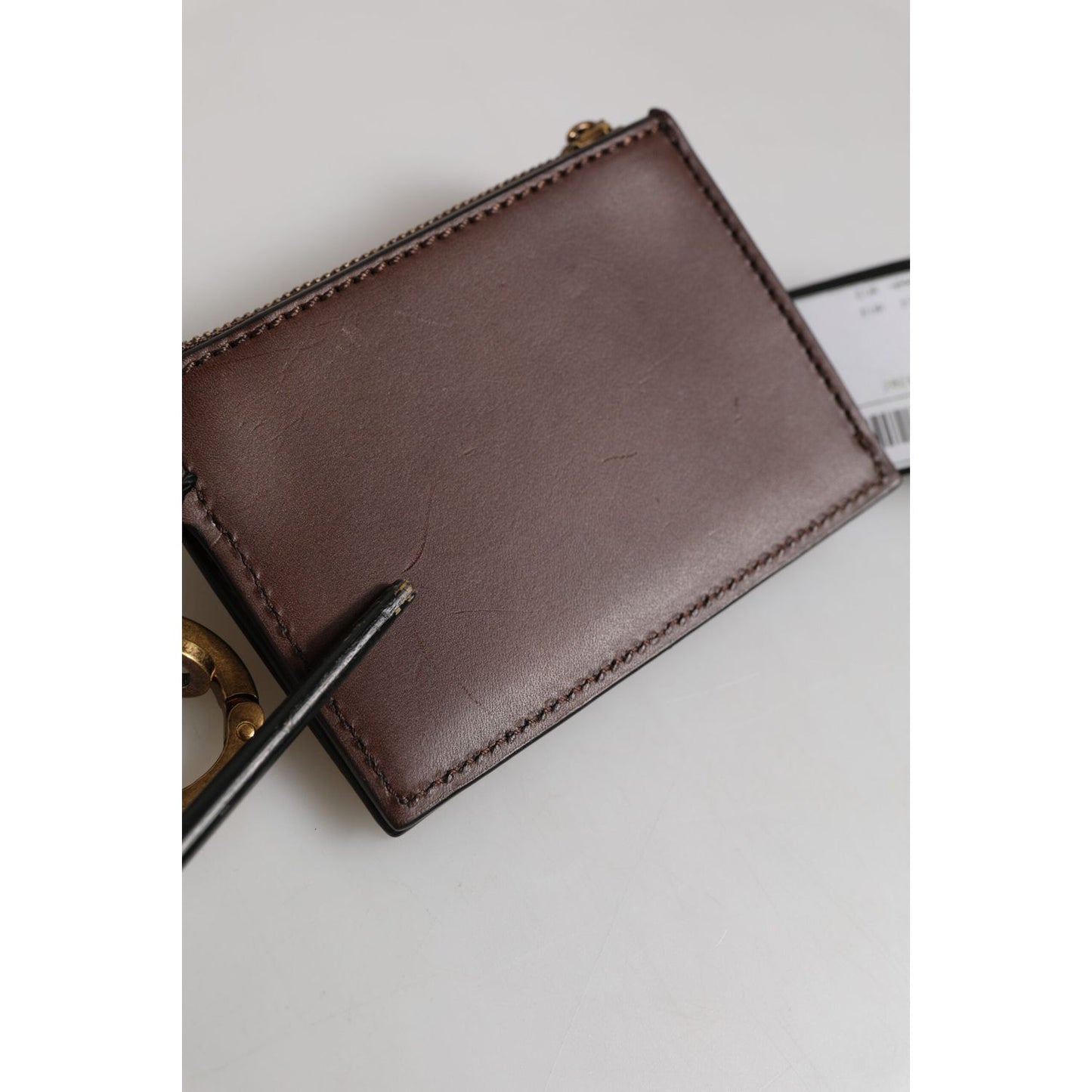 Dolce & Gabbana Brown Calf Leather Zip Logo Keyring Coin Purse Men Wallet SMY11220