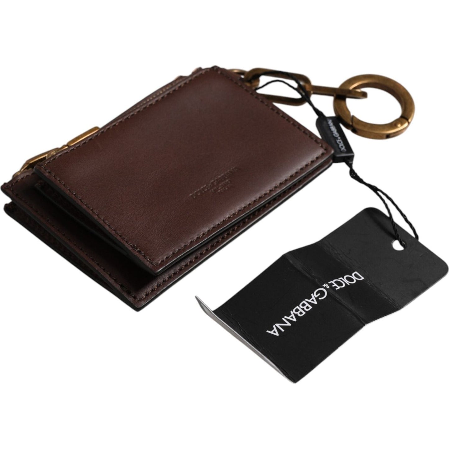 Dolce & Gabbana Brown Calf Leather Zip Logo Keyring Coin Purse Men Wallet SMY11220