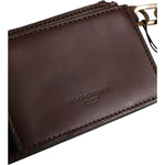 Dolce & Gabbana Brown Calf Leather Zip Logo Keyring Coin Purse Men Wallet SMY11220