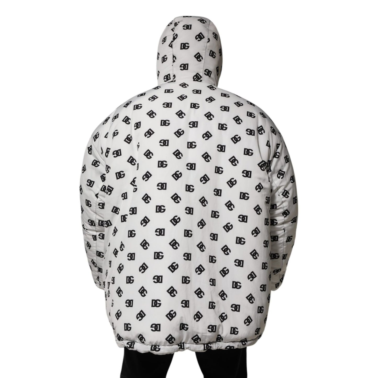 Dolce & Gabbana White DG Monogram Hooded Puffer Jacket