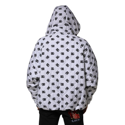 Dolce & Gabbana White DG Monogram Hooded Quilted Jacket
