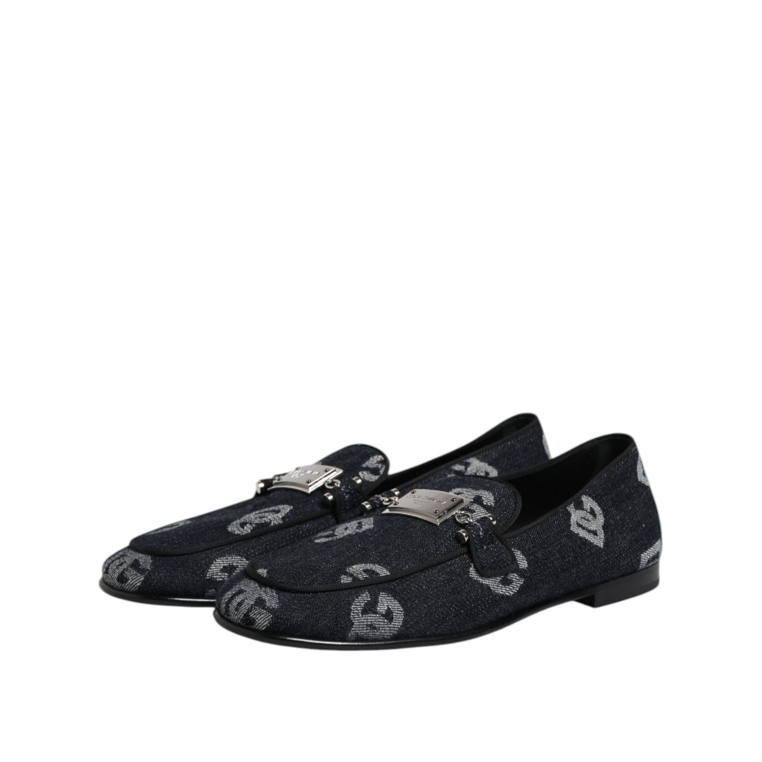 Dolce & Gabbana Blue Logo Cotton Loafers Formal Dress Shoes
