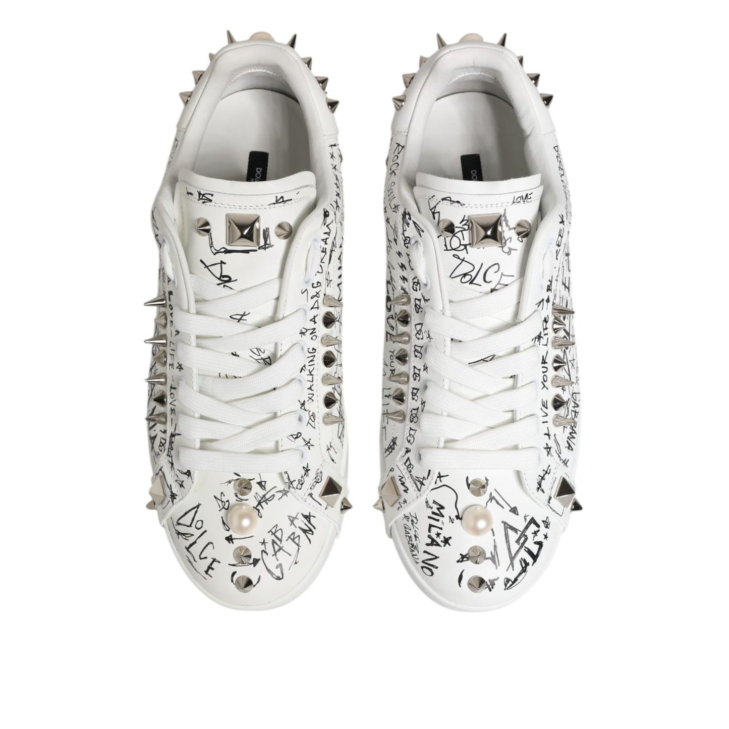 Dolce & Gabbana White Portofino Studded Men Sneakers Shoes