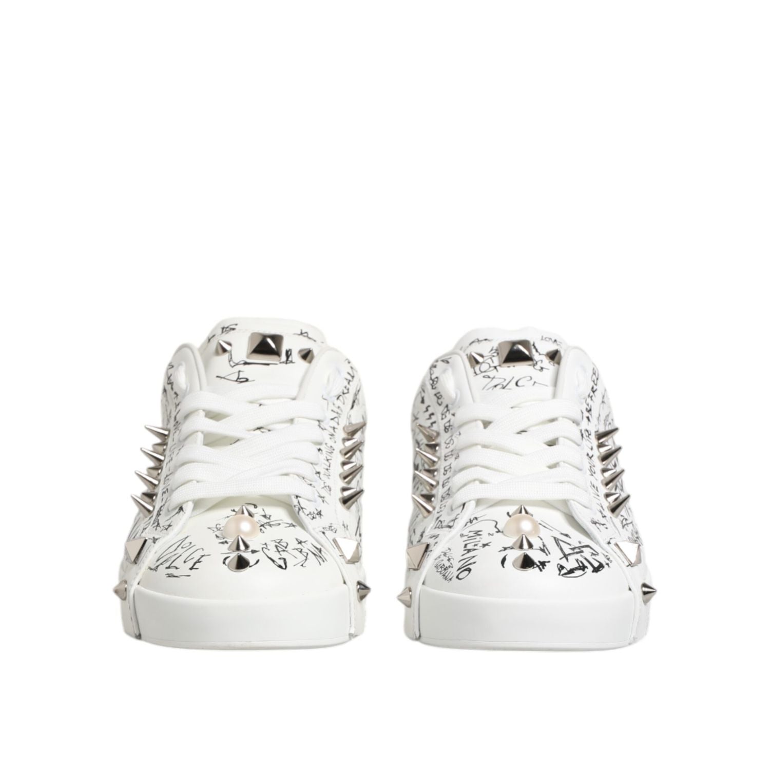 Dolce & Gabbana White Portofino Studded Men Sneakers Shoes