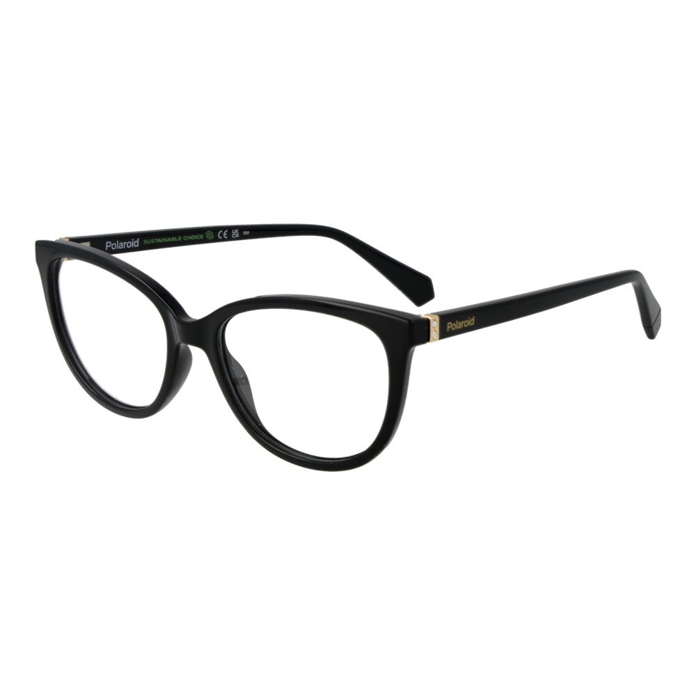 Polaroid Black Unisex Glasses Frame with full-rim style and demo lenses, 53-12-145 size, polyamide frame material, rectangle shape.