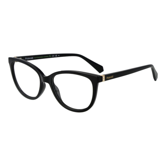 Polaroid Black Unisex Glasses Frame with full-rim style and demo lenses, 53-12-145 size, polyamide frame material, rectangle shape.