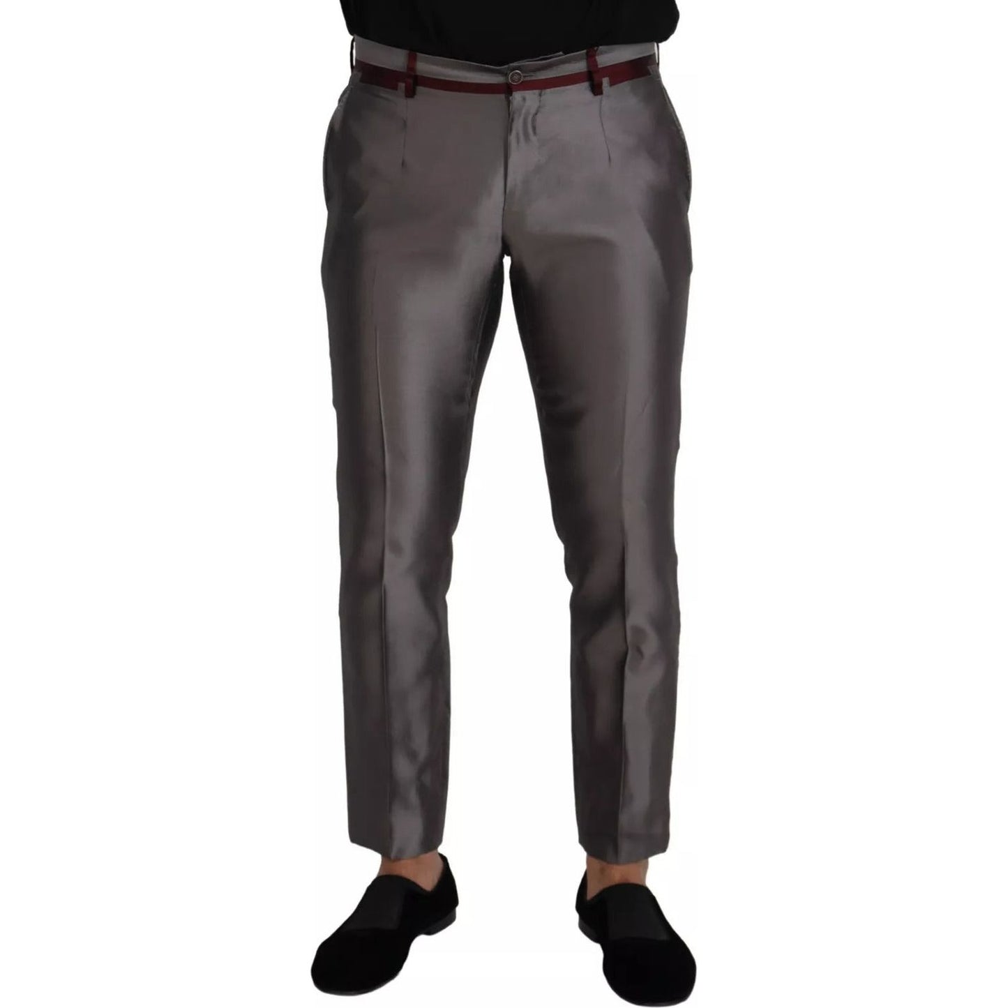 Dolce & Gabbana Gray Silk Metallic Men Dress Trouser Pants