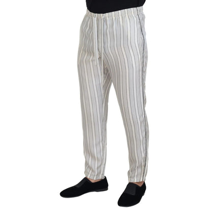 Dolce & Gabbana White Stripes Silk Lounge Trouser Pants