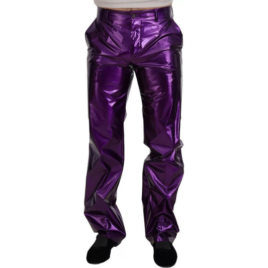 Dolce & Gabbana Purple Metallic Nylon Straight Trouser Pants