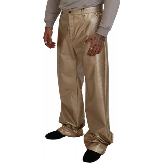 Dolce & Gabbana Metallic Gold Polyester StraightTrouser Pants