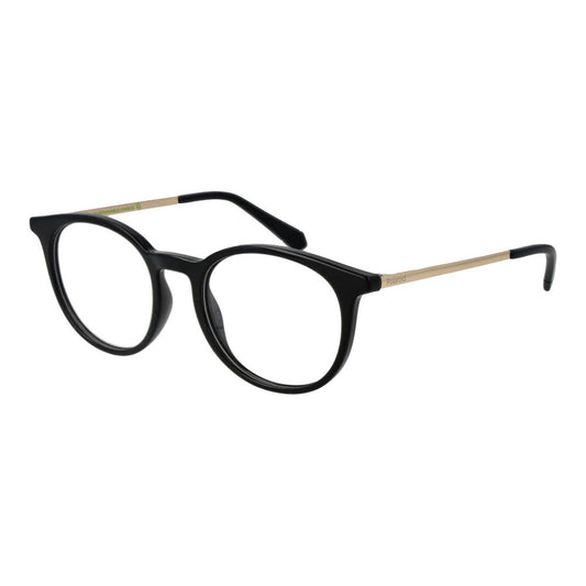 Polaroid Black Unisex Glasses Frame with full-rim polyester construction and demo lenses, featuring classic panto style.