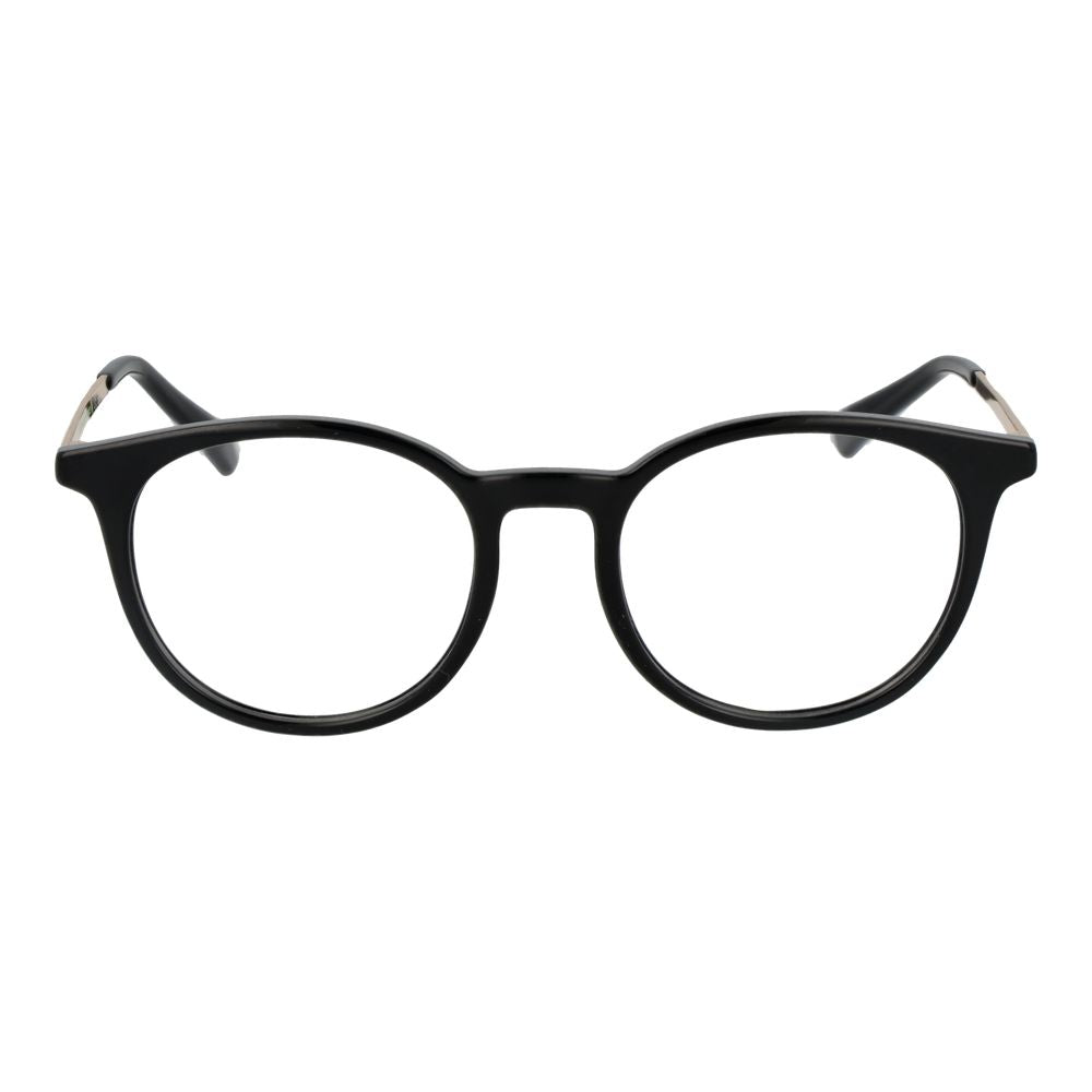 Polaroid Black Unisex Glasses Frame, full-rim polyester with demo lenses, classic style eyewear for all genders.