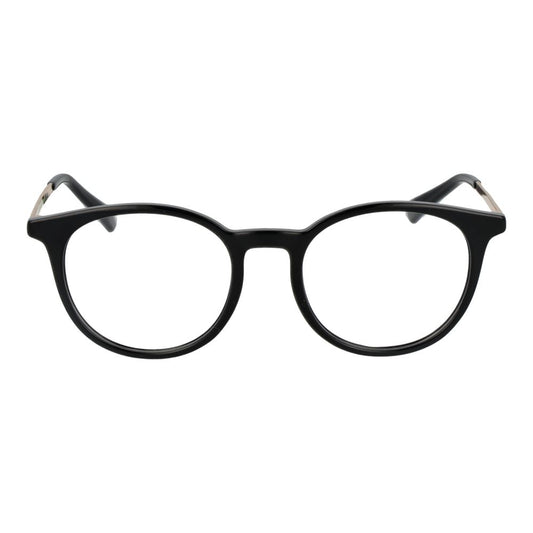 Polaroid Black Unisex Glasses Frame, full-rim polyester with demo lenses, classic style eyewear for all genders.