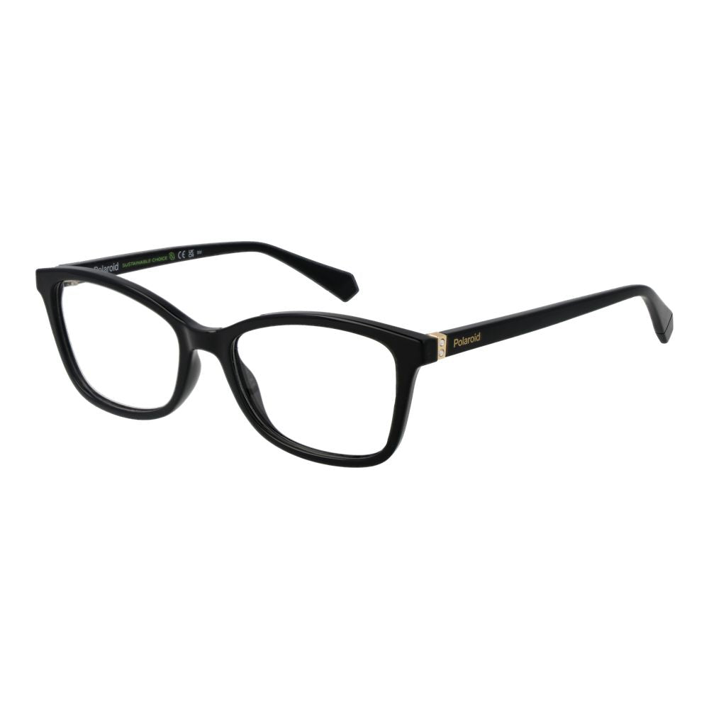 Polaroid Black Women Glasses Frame, full-rim black polyamide cat eye style with demo lenses, size 53-17-145.