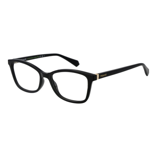 Polaroid Black Women Glasses Frame, full-rim black polyamide cat eye style with demo lenses, size 53-17-145.
