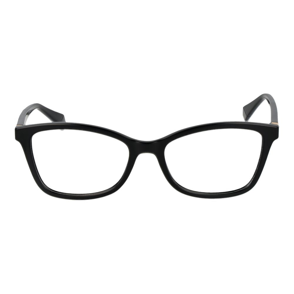 Polaroid Black Women Glasses Frame in cat-eye style, full-rim polyamide material, with demo plastic lenses and branded case included.