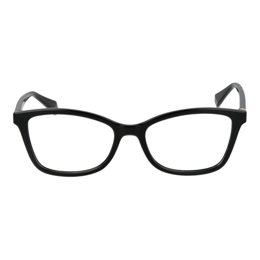 Polaroid Black Women Glasses Frame in cat-eye style, full-rim polyamide material, with demo plastic lenses and branded case included.