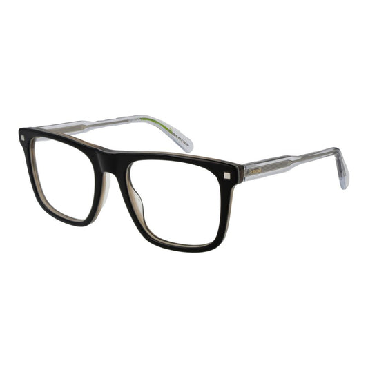 Polaroid Black Men Glasses Frame, full-rim acetate with demo lenses, rectangular style, size 53-19-145, spring hinge feature.