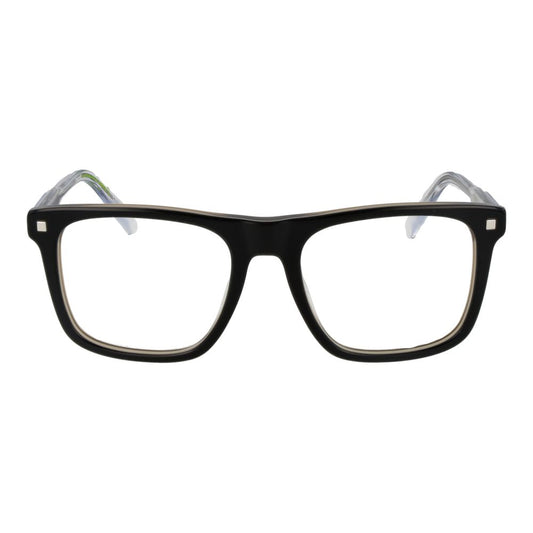 Polaroid Black Men Glasses Frame with full-rim black acetate, rectangle style, and spring hinge, lens size 53-19-145.