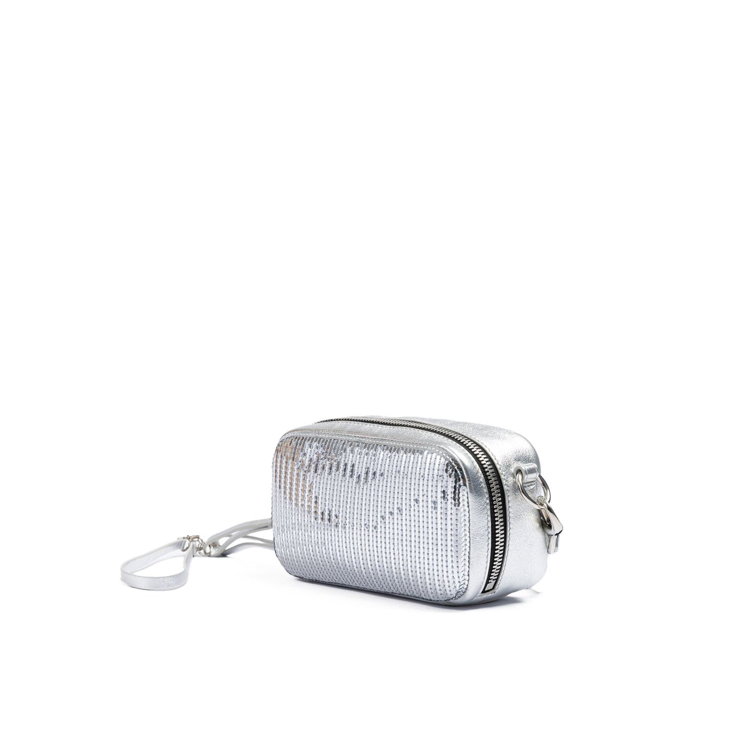 Dsquared² Silver Paillettes and Leather Clutch Bag Dsquared²
