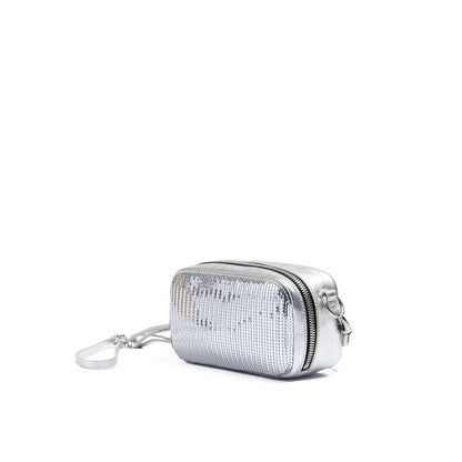 Dsquared² Silver Paillettes and Leather Clutch Bag Dsquared²