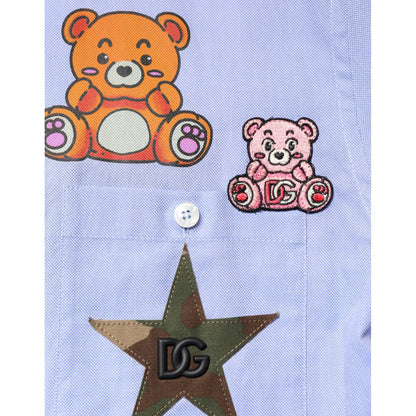 Dolce & Gabbana Light Blue Cotton Teddy Bear Long Sleeve Shirt