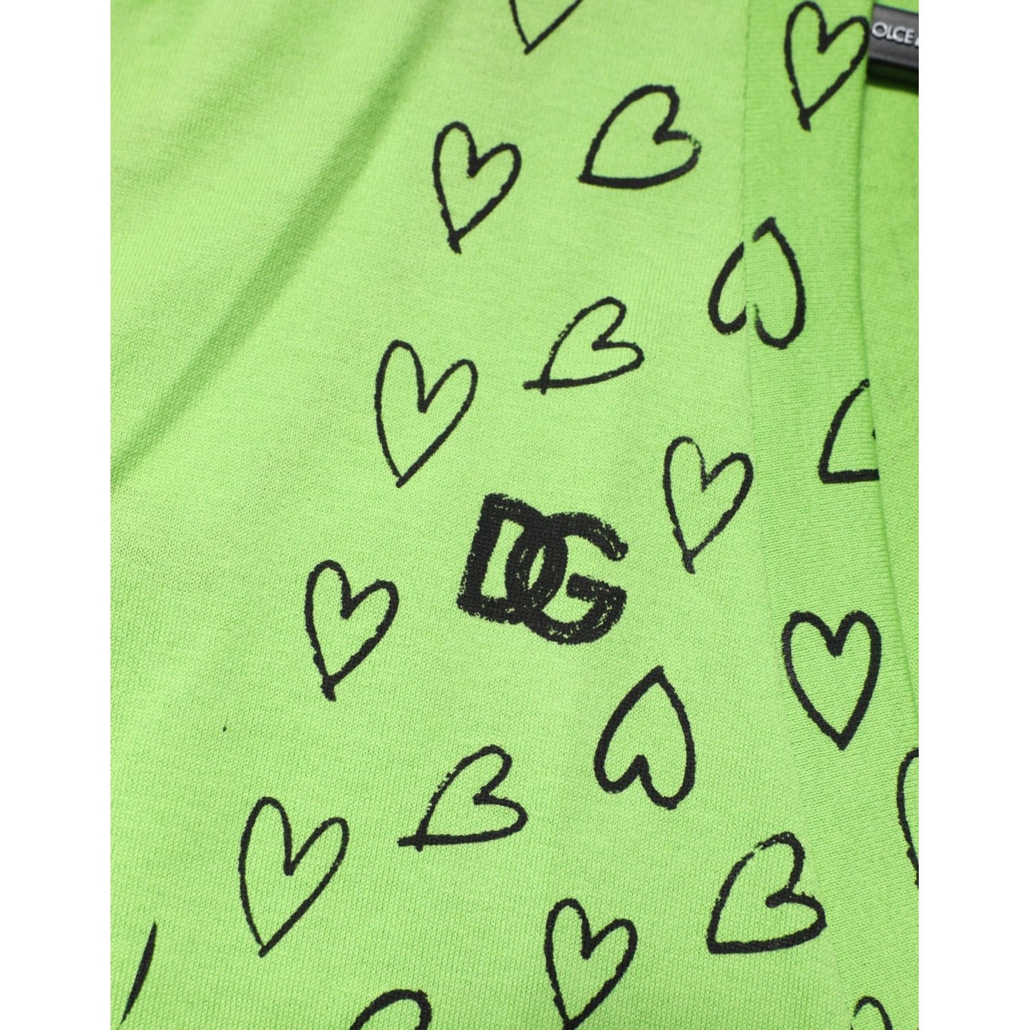 Dolce & Gabbana Green V-Neck DG Logo Heart Print T-shirt