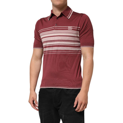 Dolce & Gabbana Cotton Burgundy Striped DG Logo Polo T-shirt