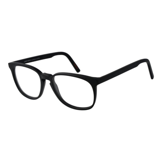 Andy Wolf Black Unisex Glasses Frame, full-rim acetate, demo lenses, size 52-17-145, panto style with branded case.