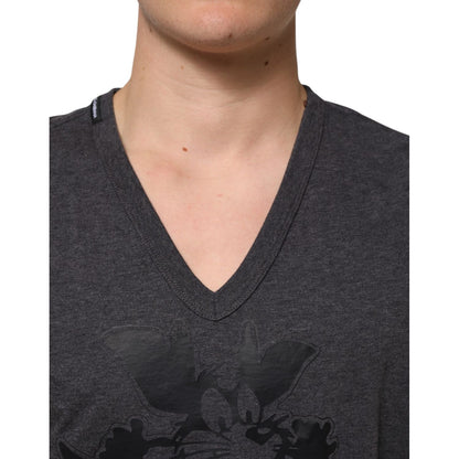Dolce & Gabbana Black Charcoal DG Logo V-Neck Men T-shirt