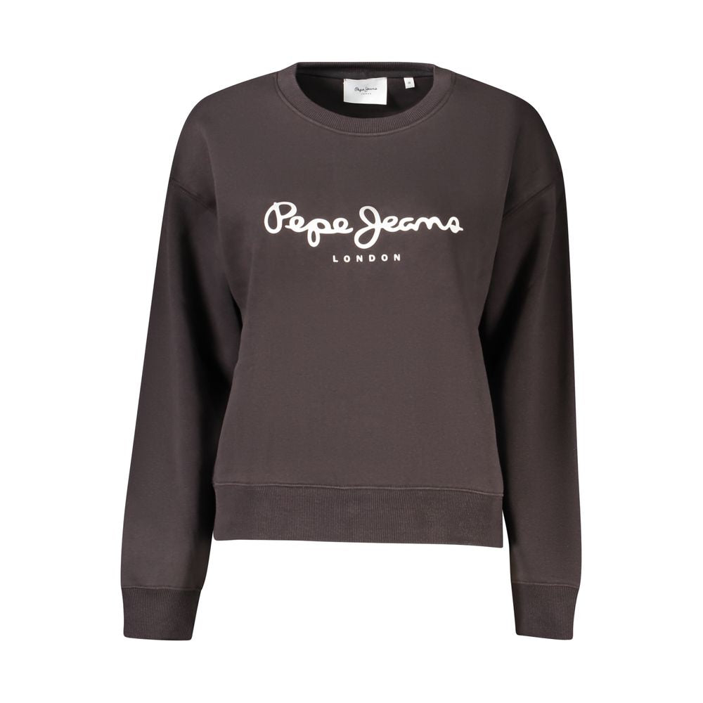 Pepe Jeans Black Cotton Women Sweater with iconic logo, long sleeves, crew neck, eco-friendly organic cotton, stylish design.