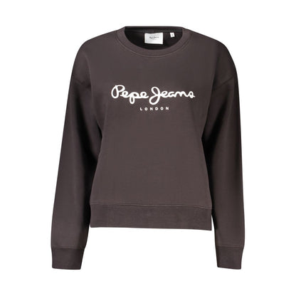 Pepe Jeans Black Cotton Women Sweater with iconic logo, long sleeves, crew neck, eco-friendly organic cotton, stylish design.