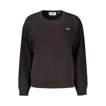 Pepe Jeans Black Cotton Women Sweater with logo print, long sleeves, sustainable fashion, chic street wear style.
